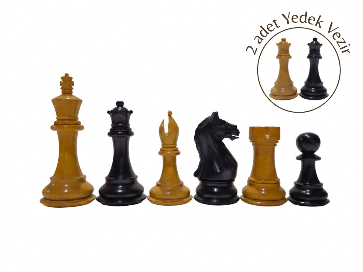 Supreme Yedek Vezirli Ahşap Satranç Figür 105 mm