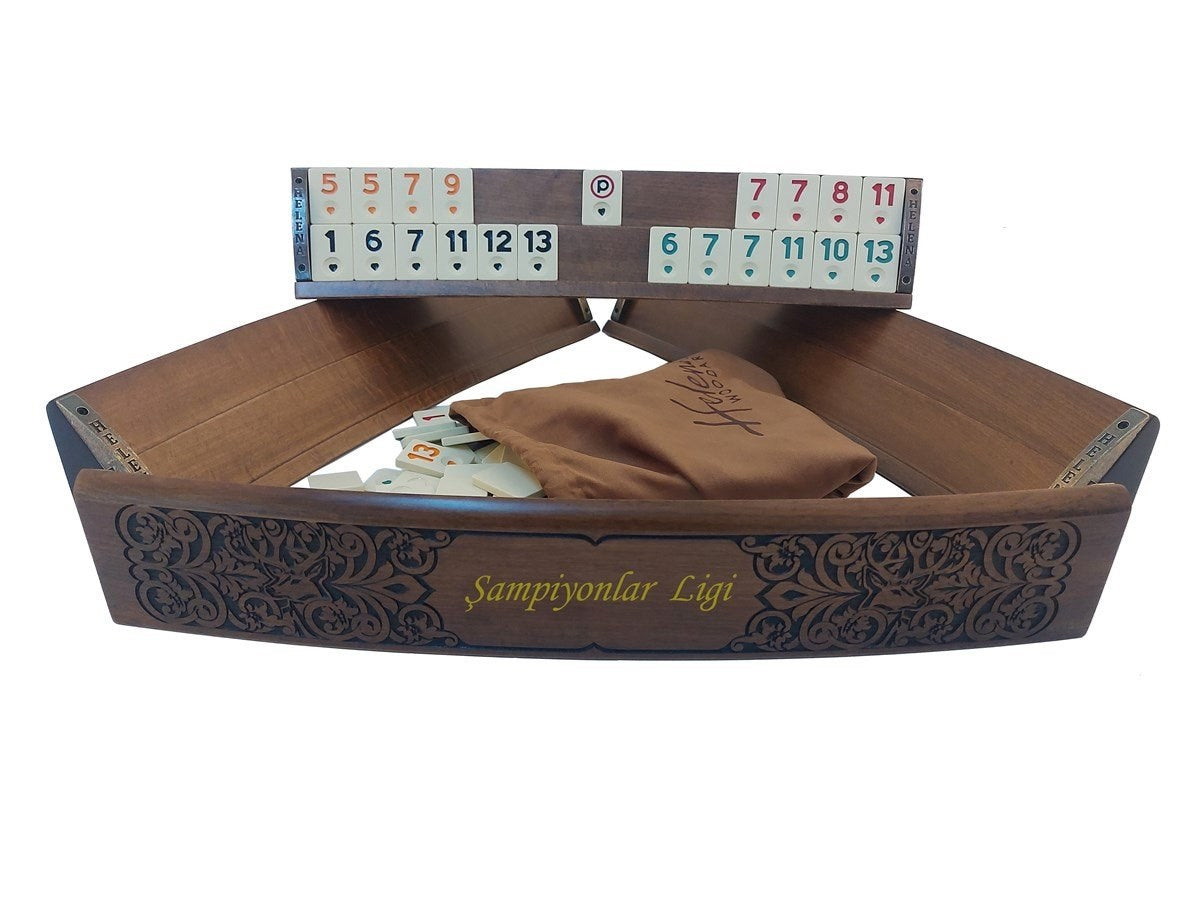 Ahşap Oval Okey Takımı Geyik Motifli