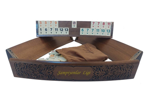 Ahşap Oval Okey Takımı Geyik Motifli