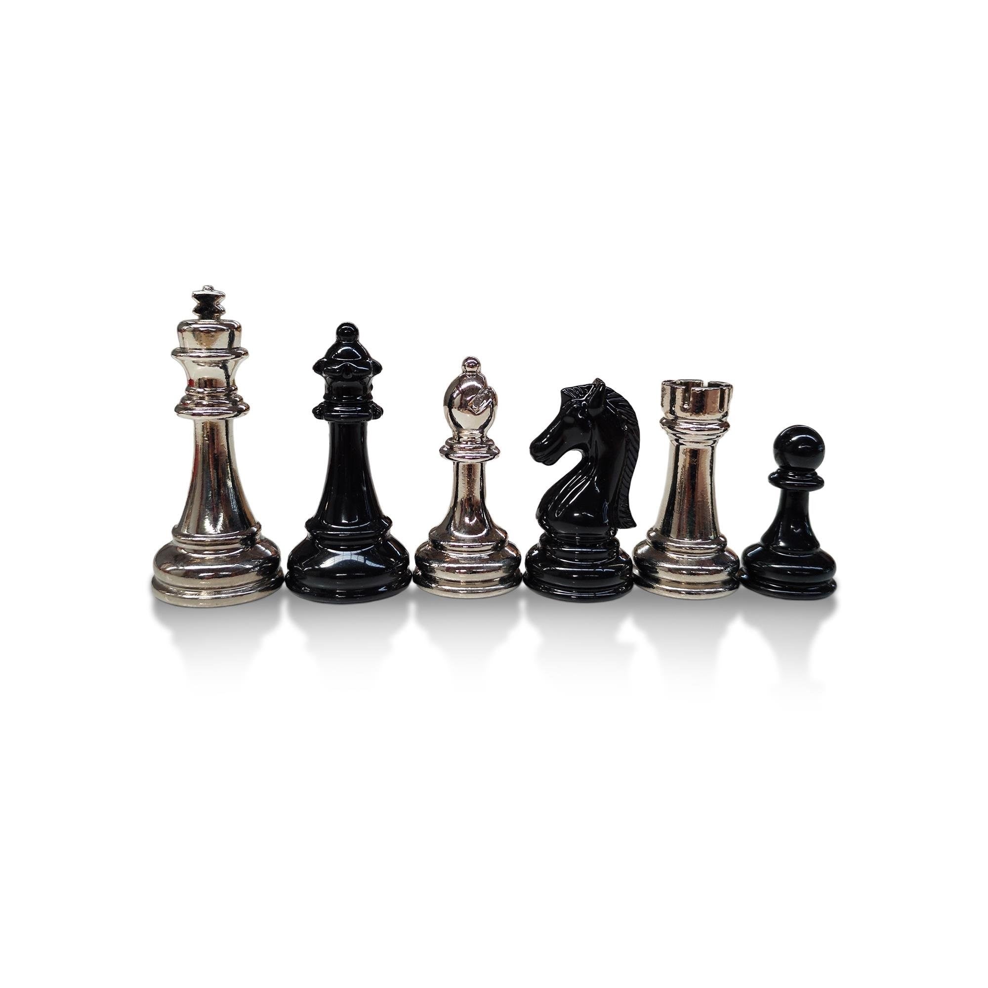 Klasik Metal Döküm Satranç Figür Takımı (Siyah-Gümüş)