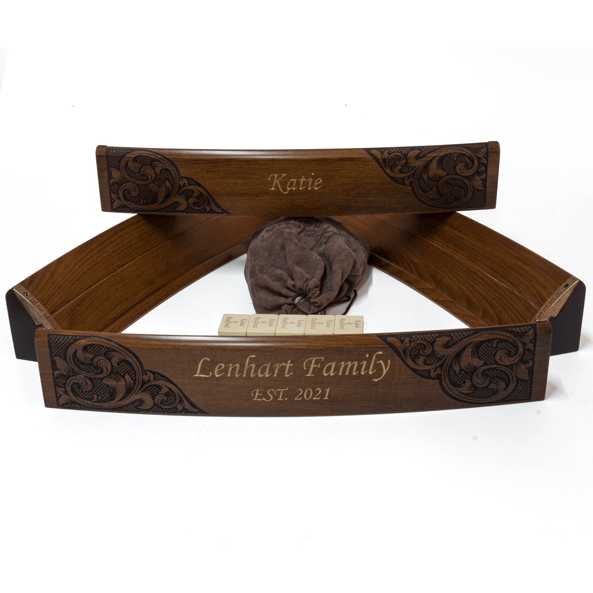 Otantik Motifli Ahşap Oval Okey Takımı