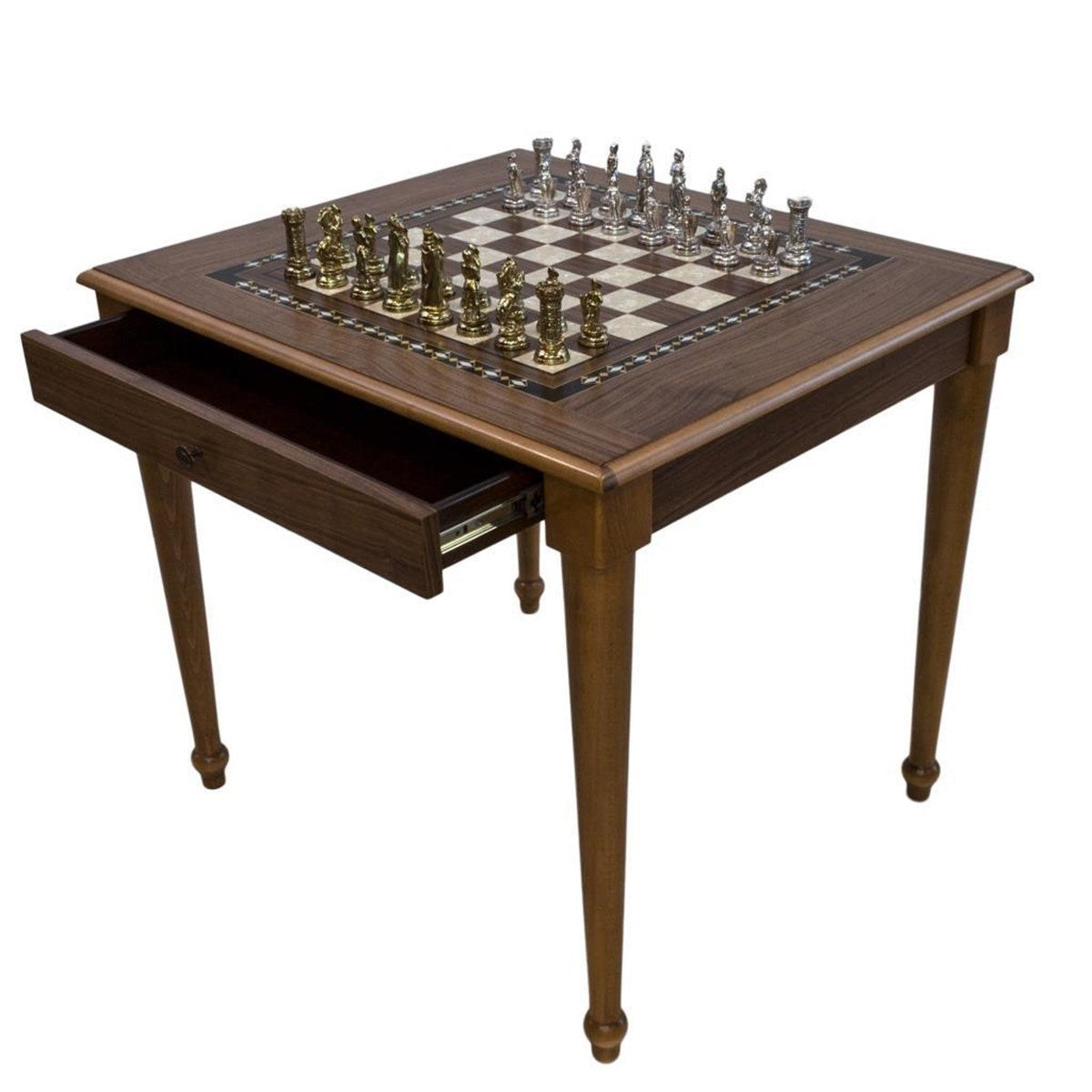 METAL FİGÜRLÜ SATRANÇ MASASI ÇEKMECELİ (70X80X72 cm)