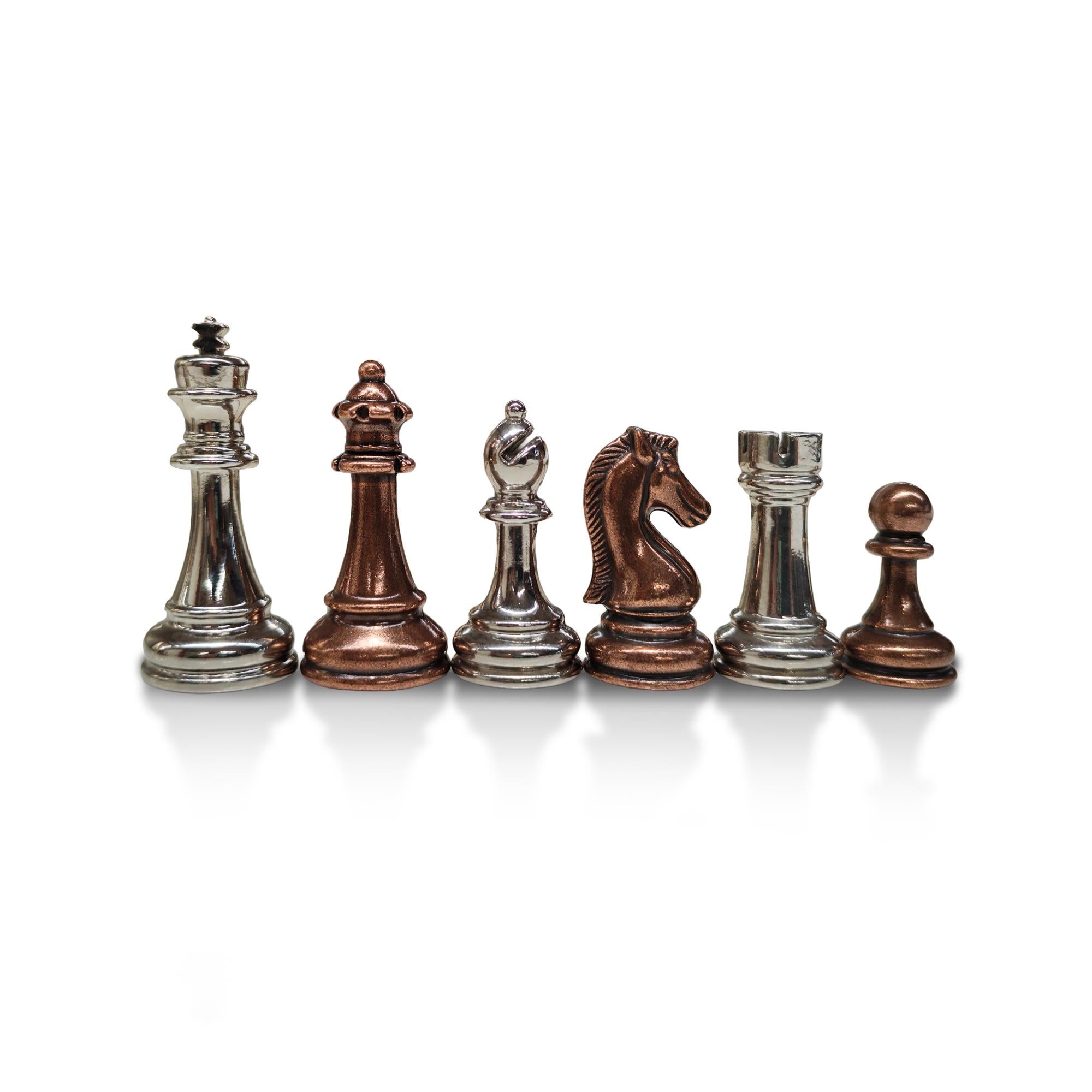 Klasik Metal Döküm Satranç Figür Takımı (Bronz-Gümüş)